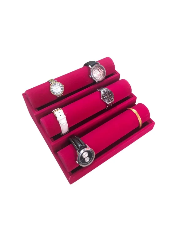 Kademeli Fuşya Süet  Bileklik & Kelepçe ve Saat Standı (3 katlı çıkmalı)