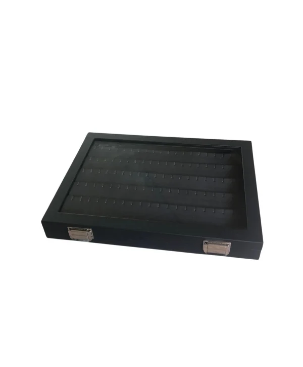 Camlı Kapaklı Küpe -takı Tablası Siyah deri / içi Siyah