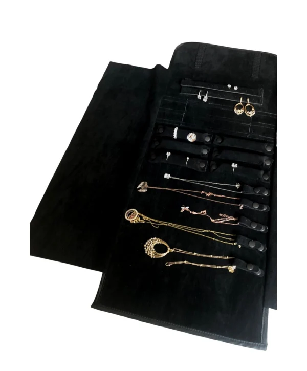 Takı,Seyahat ve Mücevher Rulosu& Düzenleyicisi Ve Çantası /Siyah Deri İçi Süet