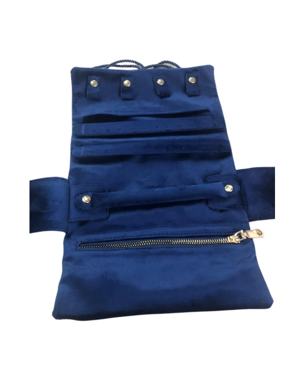 Takı,Seyahat ve Mücevher Rulosu& Düzenleyicisi Ve Çantası /Parlak Süet Lacivert (Fermuarlı ve ipli)