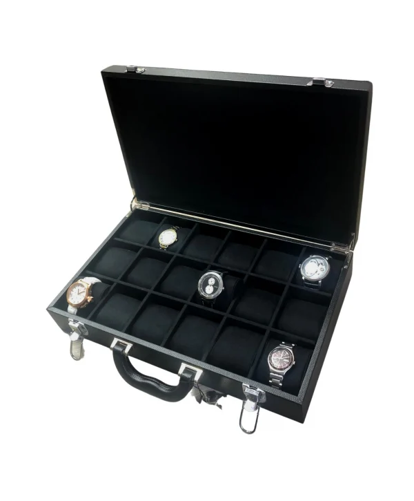 Deri Lüx 18 Li Saat Çantası,Kutusu Kilitli ve Çift  anahtarlı (Siyah)