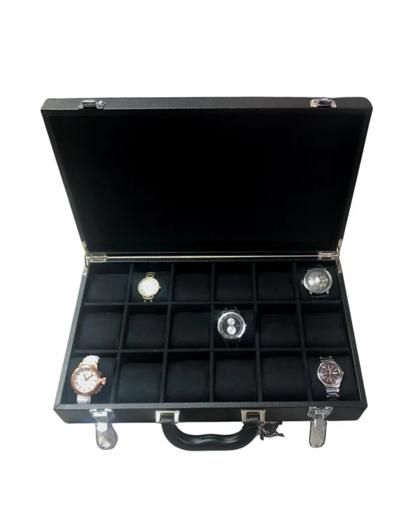 Deri Lüx 18 Li Saat Çantası,Kutusu Kilitli ve Çift  anahtarlı (Siyah)
