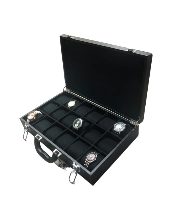 Deri Lüx 18 Li Saat Çantası,Kutusu Kilitli ve Çift  anahtarlı (Siyah)