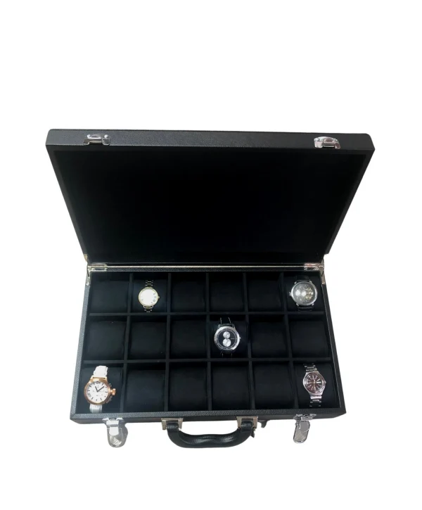 Deri Lüx 18 Li Saat Çantası,Kutusu Kilitli ve Çift  anahtarlı (Siyah)