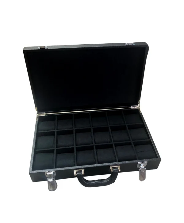 Deri Lüx 18 Li Saat Çantası,Kutusu Kilitli ve Çift  anahtarlı (Siyah)