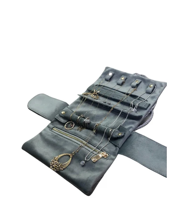 Takı,Seyahat ve Mücevher Rulosu& Düzenleyicisi Ve Çantası /Parlak Süet Antarsit (Fermuarlı ve ipli)