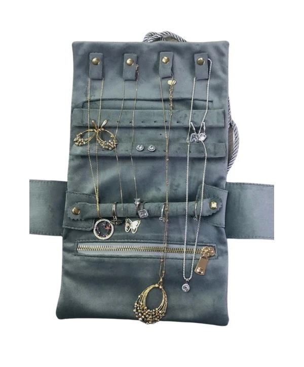 Takı,Seyahat ve Mücevher Rulosu& Düzenleyicisi Ve Çantası /Parlak Süet Antarsit (Fermuarlı ve ipli)