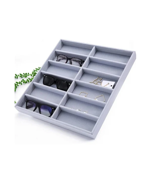 Gözlük Kolye Ucu Küpe Yüzük Servis Tablası Gri Süet (12 bölmeli) 36x38 cm