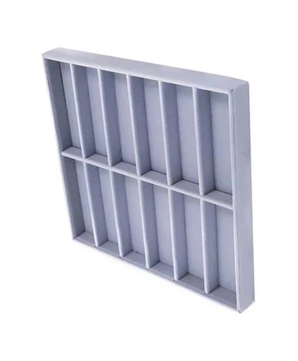 Gözlük Kolye Ucu Küpe Yüzük Servis Tablası Gri Süet (12 bölmeli) 36x38 cm