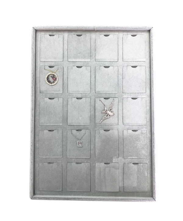 Bölmeli Kolye Küpe Tablası Gri Süet 20li ( Evalı) (25x35 cm)