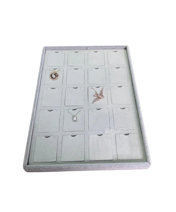 Bölmeli Kolye Küpe Tablası Gri Süet 20li ( Evalı) (25x35 cm)