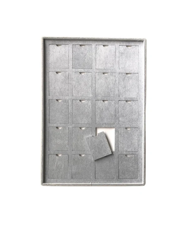 Bölmeli Kolye Küpe Tablası Gri Süet 20li ( Evalı) (25x35 cm)