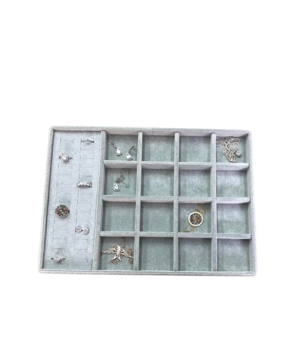 Organizatör Gri Süet Tabla Kolye & Yüzük Düzenleyici (16 Bölmeli)(28 kesikli)