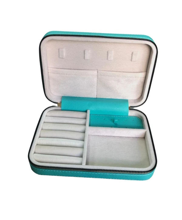 Fermuarlı Deri (Ahşap Kasalı ) Büyük boy Takı, Seyahat Ve Mücevher Çantası,kutusu Yeşil (14x21)