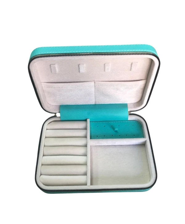 Fermuarlı Deri (Ahşap Kasalı ) Büyük boy Takı, Seyahat Ve Mücevher Çantası,kutusu Yeşil (14x21)