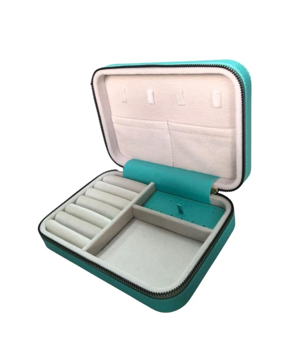 Fermuarlı Deri (Ahşap Kasalı ) Büyük boy Takı, Seyahat Ve Mücevher Çantası,kutusu Yeşil (14x21)