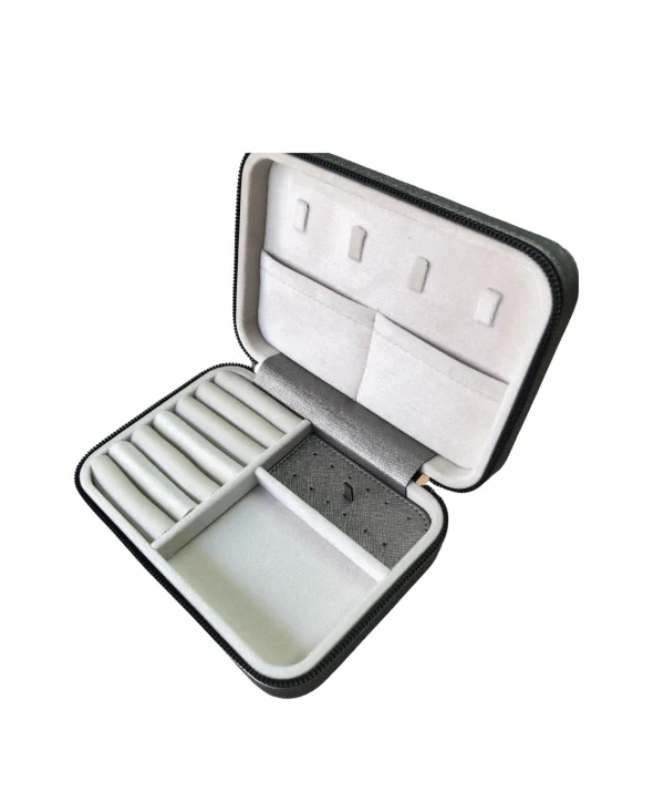 Fermuarlı Deri (ahşap Kasalı ) Büyük Boy Takı, Seyahat Ve Mücevher Çantası,Sılver 14x21 Cm)