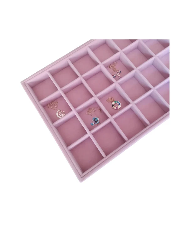 24 Bölmeli Kolye Ucu Küpe Yüzük Servis Tablası Pembe Süet