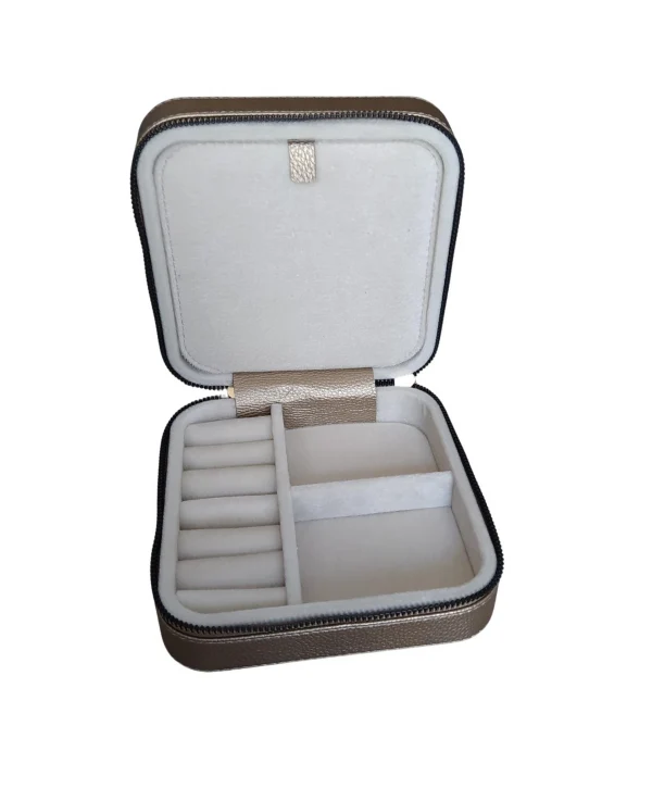 Fermuarlı Deri (ahşap Kasalı ) Orta Boy Takı, Seyahat Ve Mücevher Çantası,kutusu Gold (15x15 Cm)