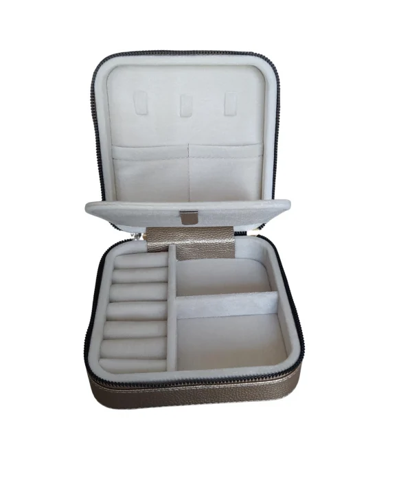 Fermuarlı Deri (ahşap Kasalı ) Orta Boy Takı, Seyahat Ve Mücevher Çantası,kutusu Gold (15x15 Cm)