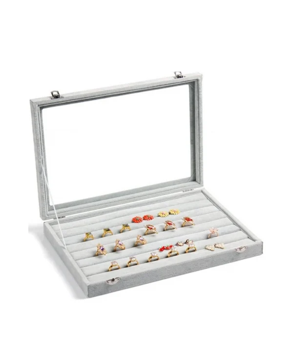 Camlı Kapaklı Rulo Yuzuk-takı Tablası Ve Çantası Gri Süet