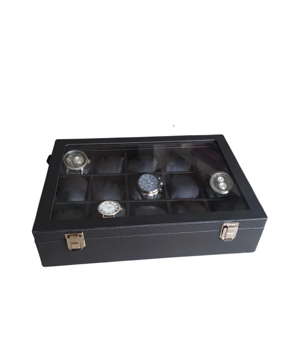 Camlı Kapaklı 15 Li Deri Saatlik& Kelepçelik Kilitli Tablası Siyah /Siyah Içi Deri