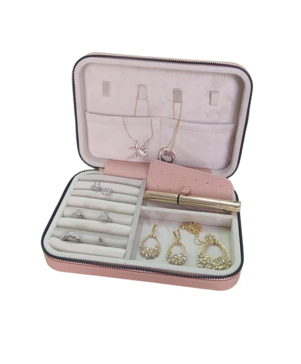 Fermuarlı Deri (Ahşap Kasalı ) Büyük boy Takı, Seyahat Ve Mücevher Çantası,kutusu Pudra(14x21 Cm)