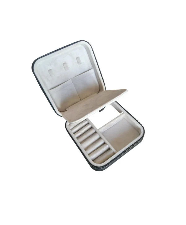 Fermuarlı Deri (Ahşap Kasalı ) Orta boy Takı, Seyahat Ve Mücevher Çantası,kutusu Siyah(15x15 Cm)