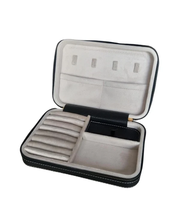 Fermuarlı Deri (Ahşap Kasalı ) Büyük boy Takı, Seyahat Ve Mücevher Çantası,kutusu Siyah(14x21Cm)