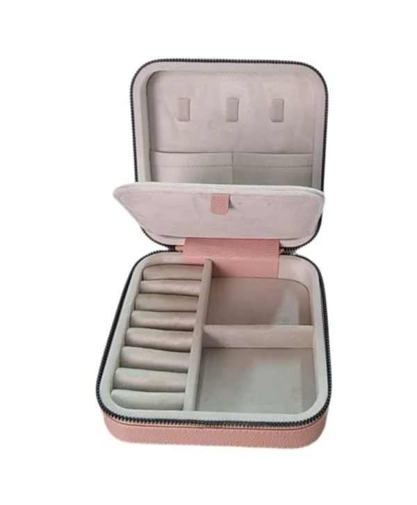 Fermuarlı Deri (Ahşap Kasalı ) Orta boy Takı, Seyahat Ve Mücevher Çantası,kutusu Pudra(15x15 Cm)