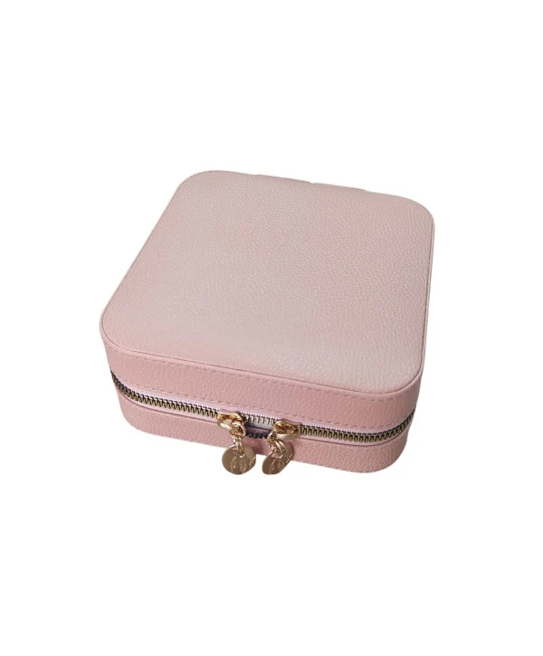 Fermuarlı Deri (Ahşap Kasalı ) Orta boy Takı, Seyahat Ve Mücevher Çantası,kutusu Pudra(15x15 Cm)