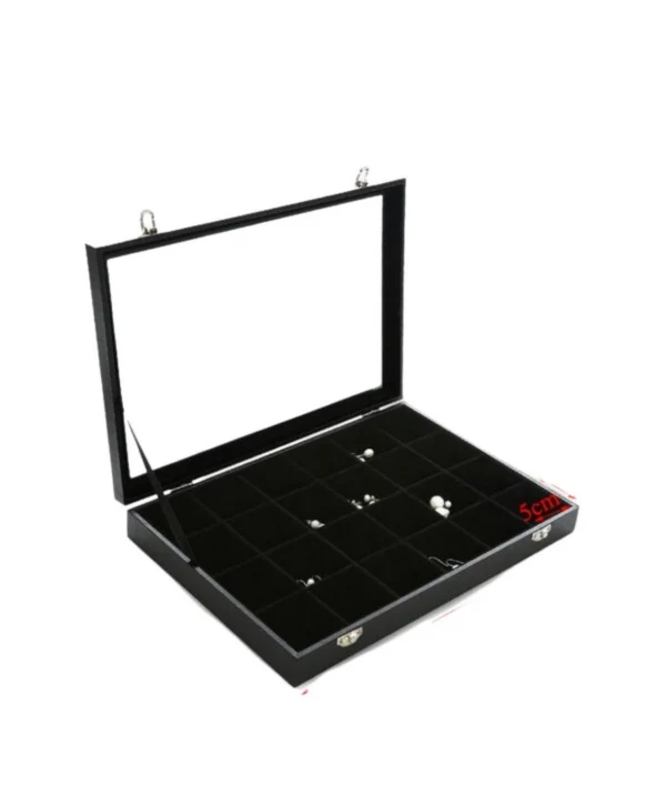 Camlı Kapaklı 24 Bölmeli Takı Tablası Siyah /siyah Içi süet