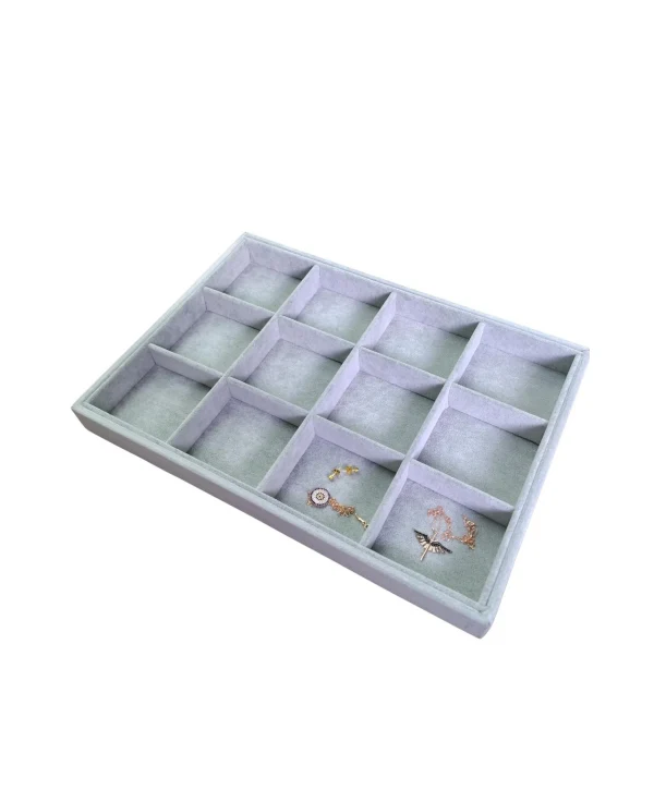 12 Bölmeli Kolye Ucu Küpe Yüzük Servis Tablası Grİ Süet