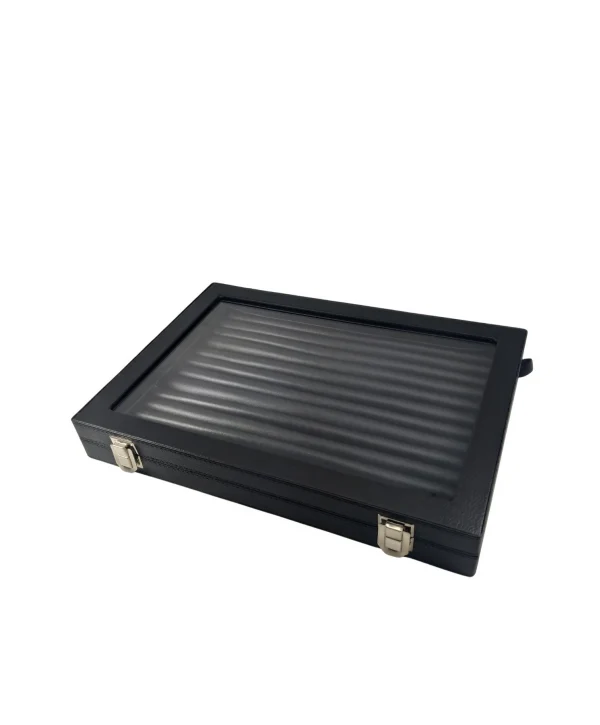 Camlı Kapaklı Rulo Yuzuk-takı Tablası Siyah deri / içi Siyah