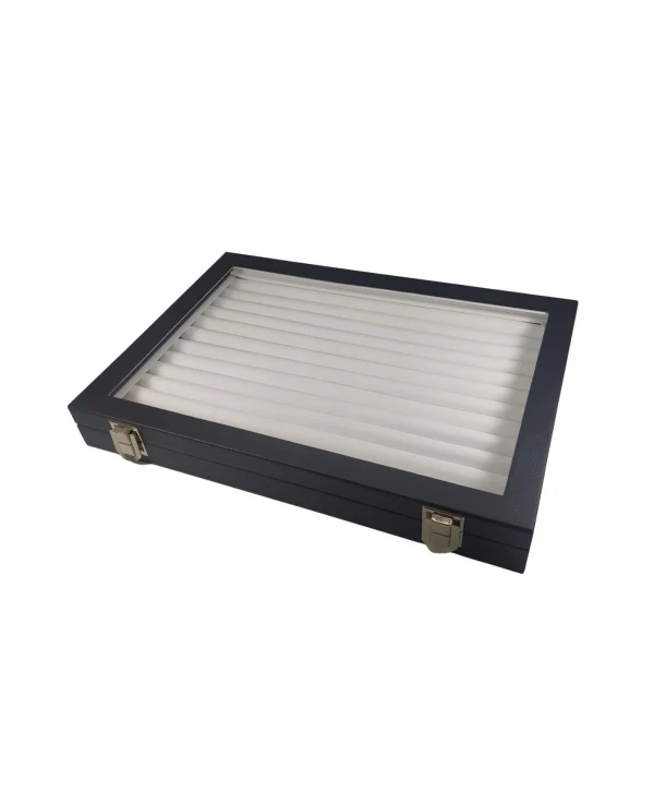 Camlı Kapaklı Rulo Yuzuk-takı Tablası Siyah deri / içi beyaz