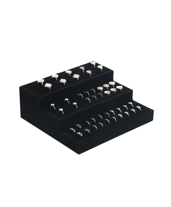 Kademeli Siyah Süet Yüzük & Bileklik & Kelepçe Standı (3 katlı)