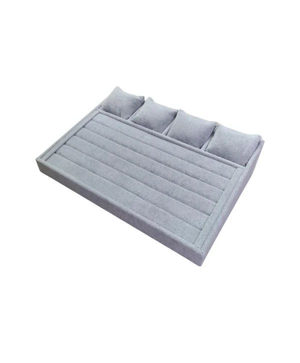 Kademeli Gri Süet Yüzük & Saat & Bileklik Standı & düzenleyici