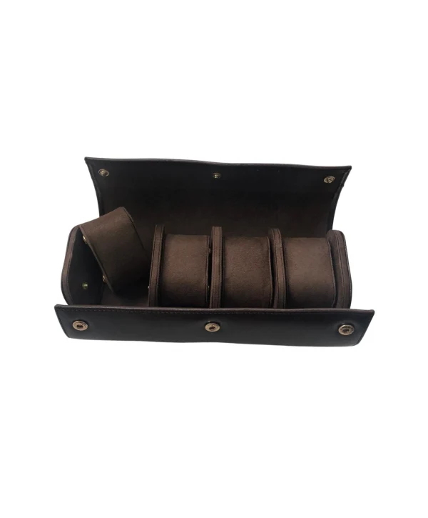 Deri Dörtlü Saat Kutusu Çıtçıtlı (Kahverengi)