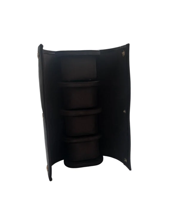 Deri Dörtlü Saat Kutusu Çıtçıtlı (Kahverengi)