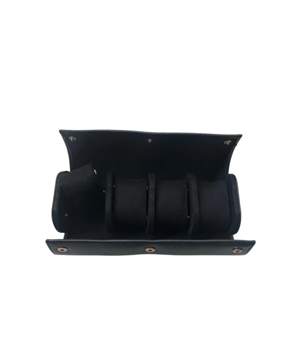 Deri Dörtlü Saat Kutusu Çıtçıtlı (Siyah)