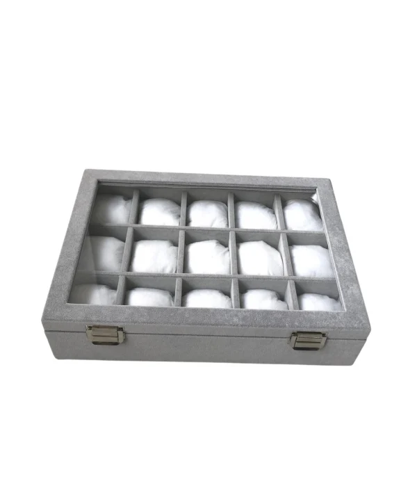 Camlı  Kapaklı 15 Lİ Yastıklı Takı Tablası  Gri Süet
