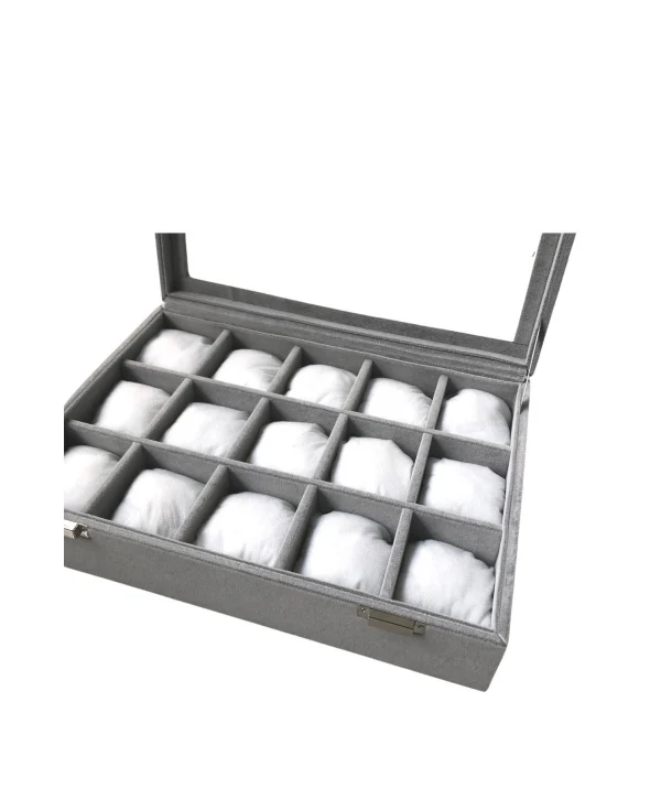 Camlı  Kapaklı 15 Lİ Yastıklı Takı Tablası  Gri Süet