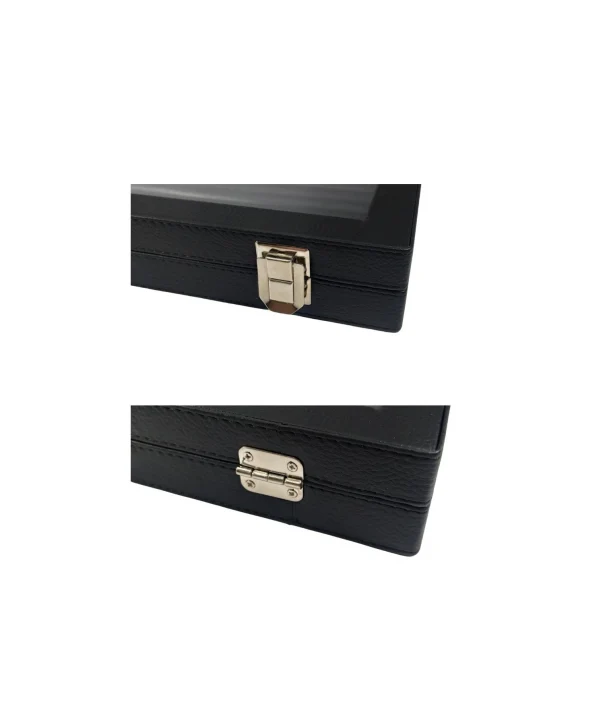 Camlı Kapaklı 20 Bölmeli Takı Tablası Siyah /siyah içi deri