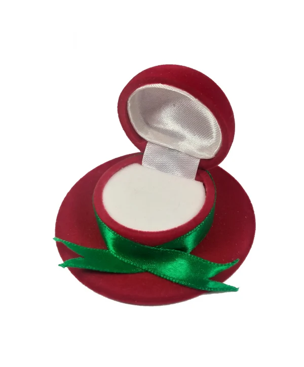 Kadife Şapka Şeklinde Figür Yüzük Kutusu (Yeşil Kurdela)