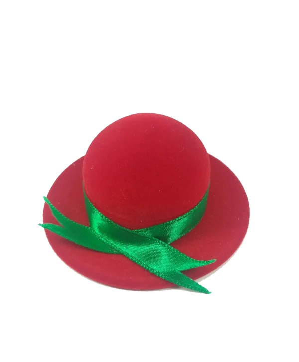 Kadife Şapka Şeklinde Figür Yüzük Kutusu (Yeşil Kurdela)