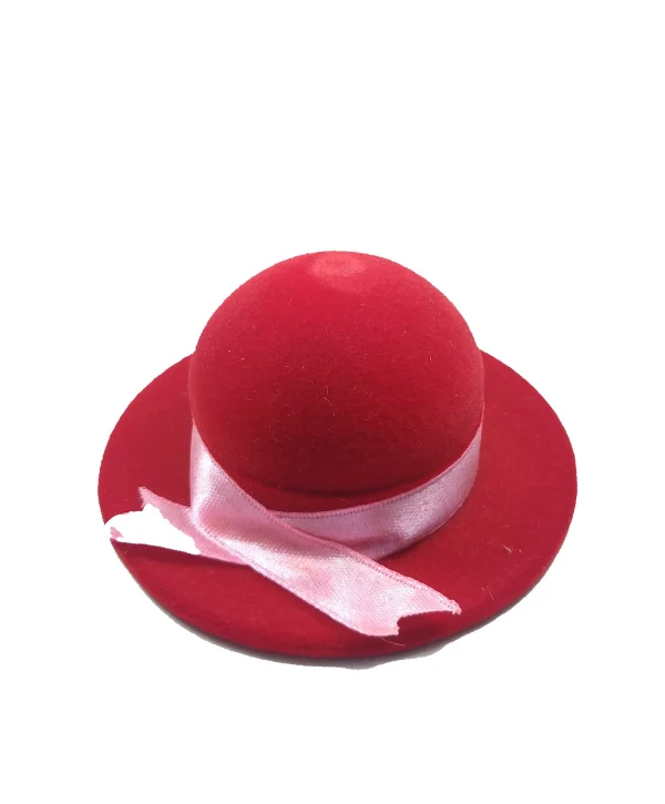 Kadife Şapka Şeklinde Figür Yüzük Kutusu (Pembe Kurdelalı)