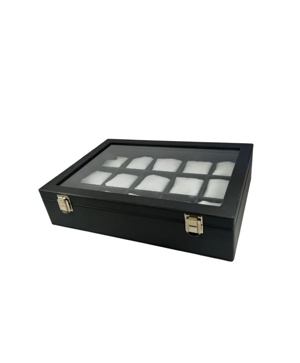 Camlı Kapaklı 15 Li Deri Saatlik& Kelepçelik Kilitli tablası Siyah /Beyaz Içi Deri