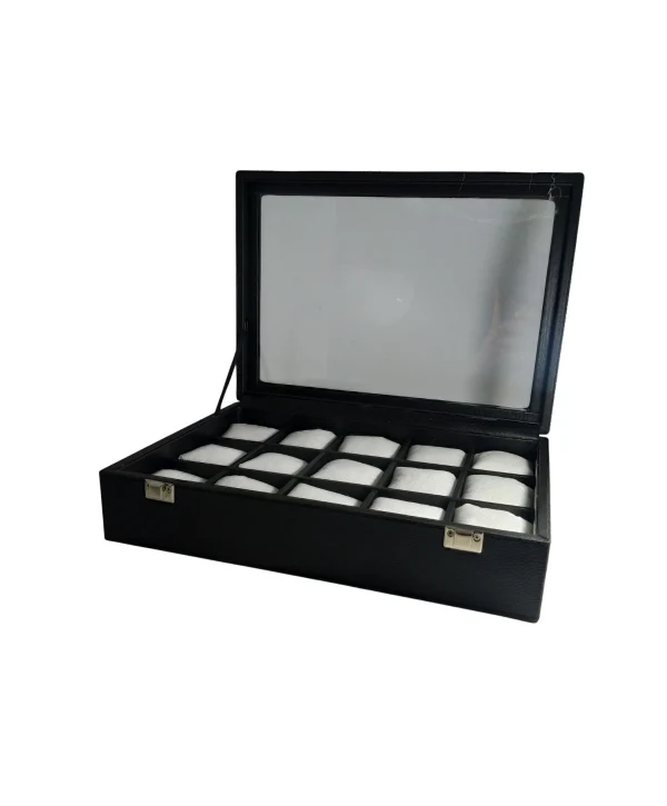 Camlı Kapaklı 15 Li Deri Saatlik& Kelepçelik Kilitli tablası Siyah /Beyaz Içi Deri