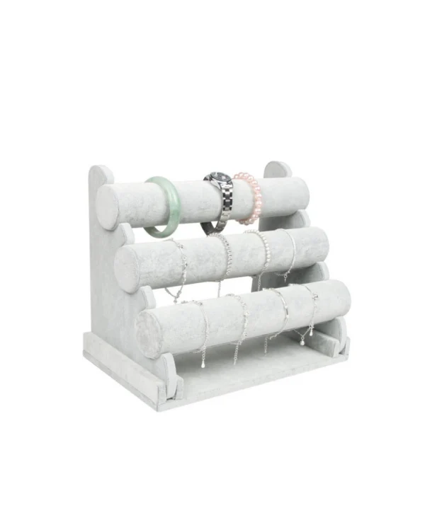 Üç Katlı Süet Saat,bileklik,takı Standı (Gri Süet )