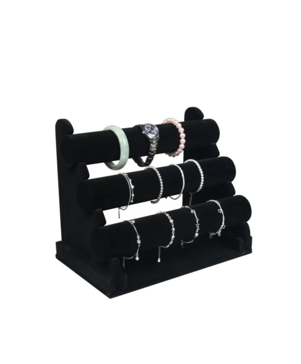 Üç Katlı Süet Saat,bileklik,takı Standı (Siyah Süet )